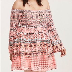 Torrid Mosaic Print Smocked Bell Sleeve Dress 1X